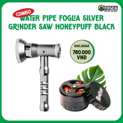 Water pipe foglia Silver + Grinder Saw Honeypuff Black